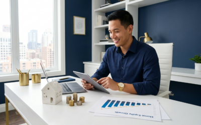 Homeowner reviewing home equity and cash-out refinance documents to build wealth