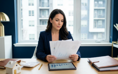 Real estate investor reviewing DSCR loan documents for rental property financing