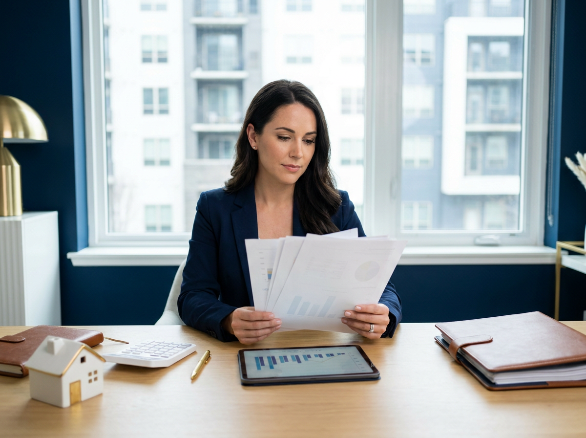Real estate investor reviewing DSCR loan documents for rental property financing