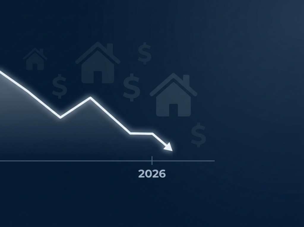 Graph showing projected mortgage rate trends through 2026 with a gradual decline line, representing the mortgage rate forecast for homebuyers and refinancers