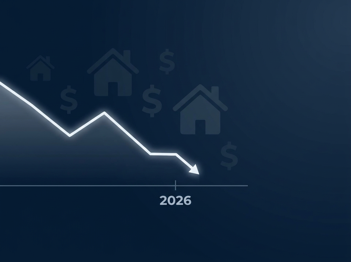 Graph showing projected mortgage rate trends through 2026 with a gradual decline line, representing the mortgage rate forecast for homebuyers and refinancers
